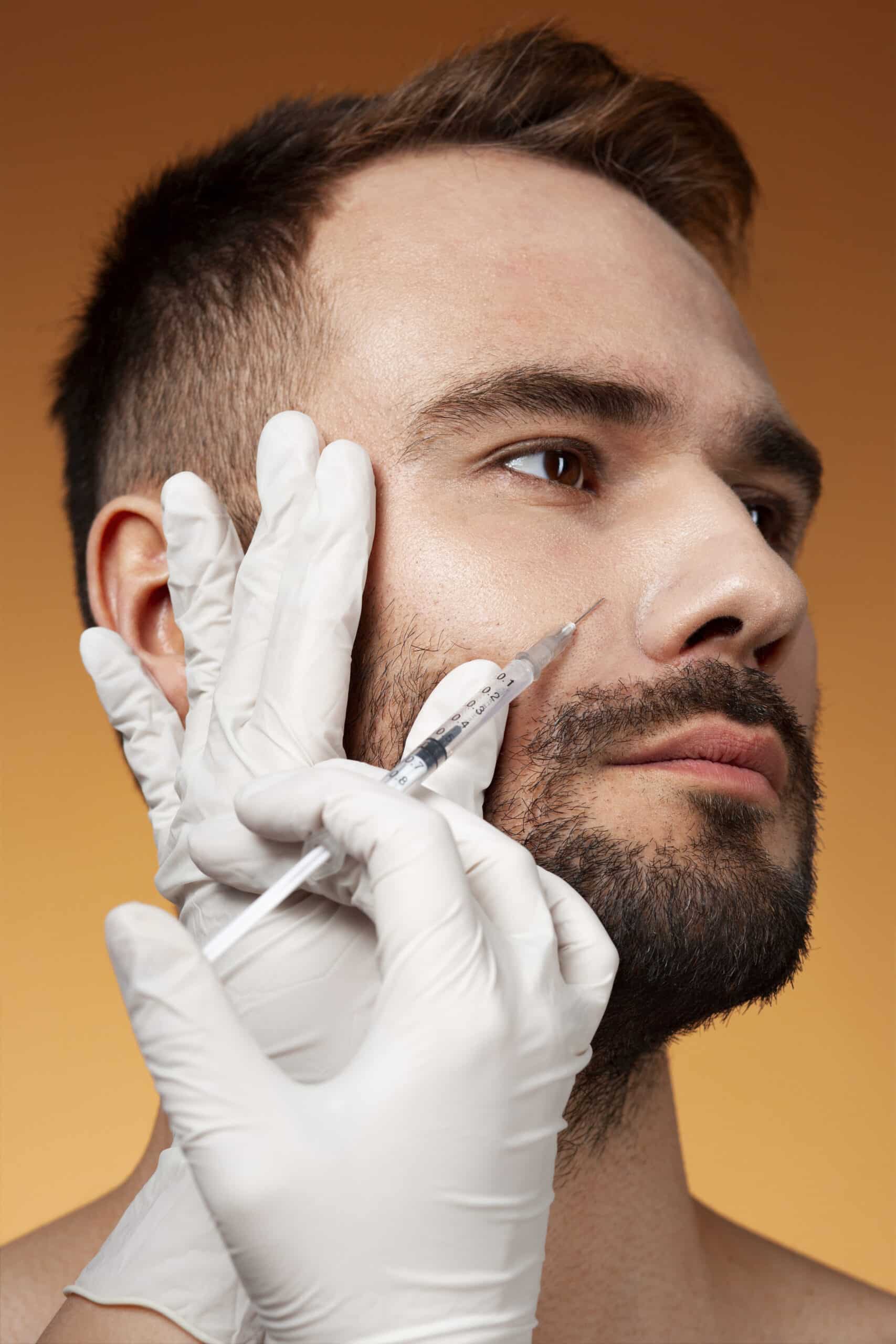 Tampa men's aesthetic clinic patient consulting on Brotox, hair restoration, and V-Taper body sculpting — the male demographic Tampa medspas are leaving on the table