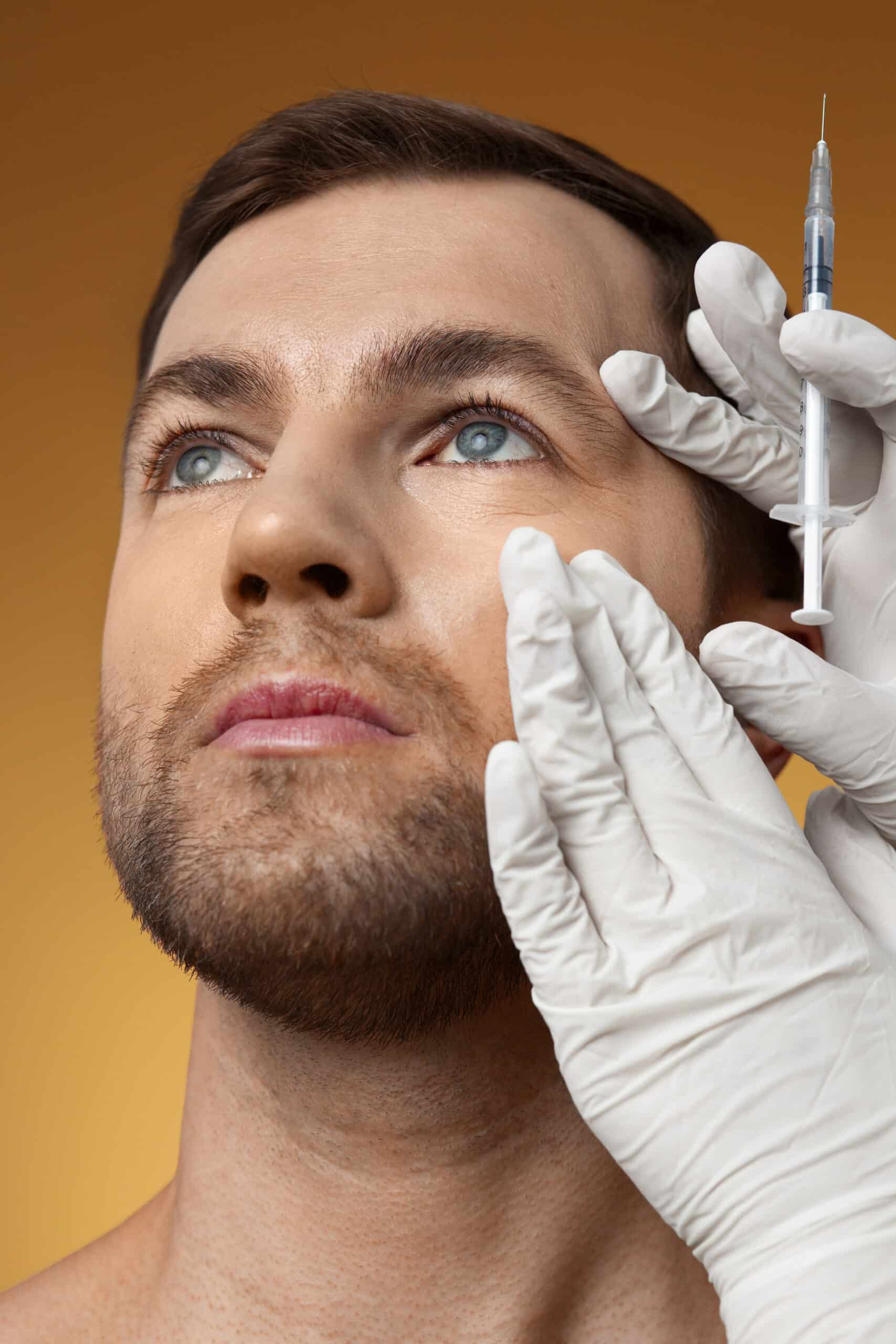Tampa men's aesthetic clinic SEO agency — male patient receiving Brotox, hair restoration consultation, or V-Taper body sculpting treatment at a South Tampa men's aesthetic practice