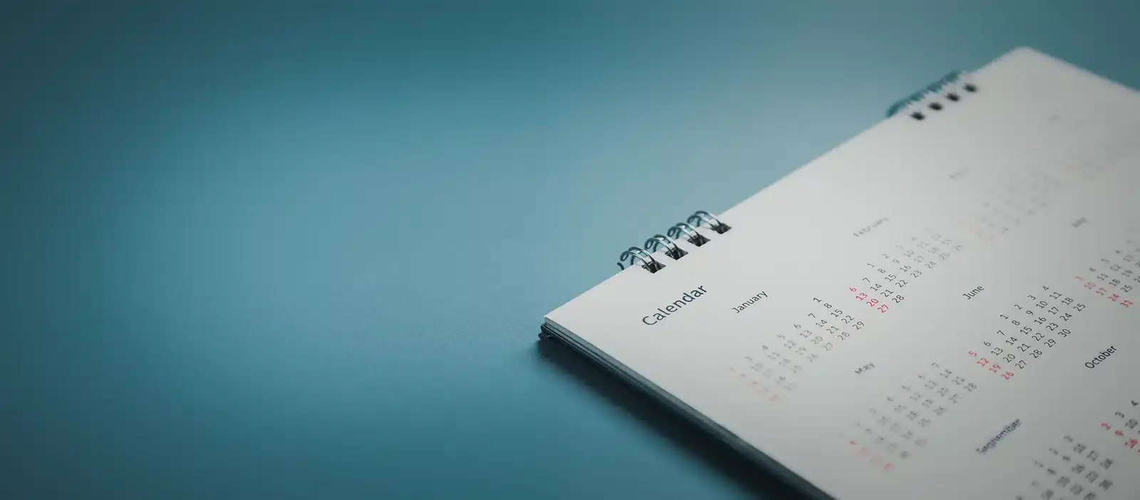 A spiral desk calendar showing the months of the year, illustrating a plastic surgery SEO timeline.