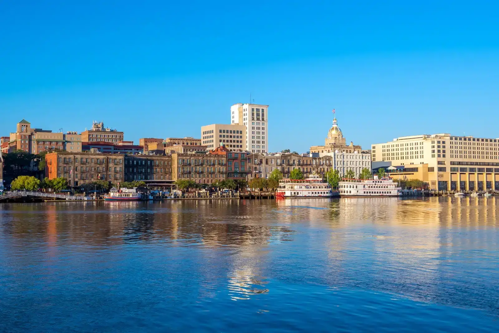 The historic riverfront of Savannah, Georgia, a coastal port and old-money market